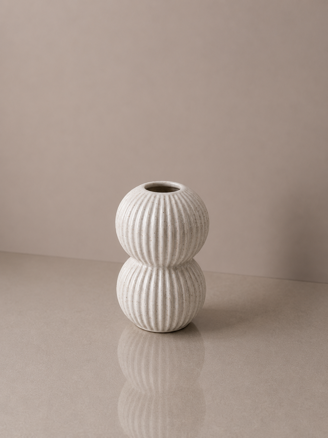 Ceramic White Speckled Ribbed Stacked Vase