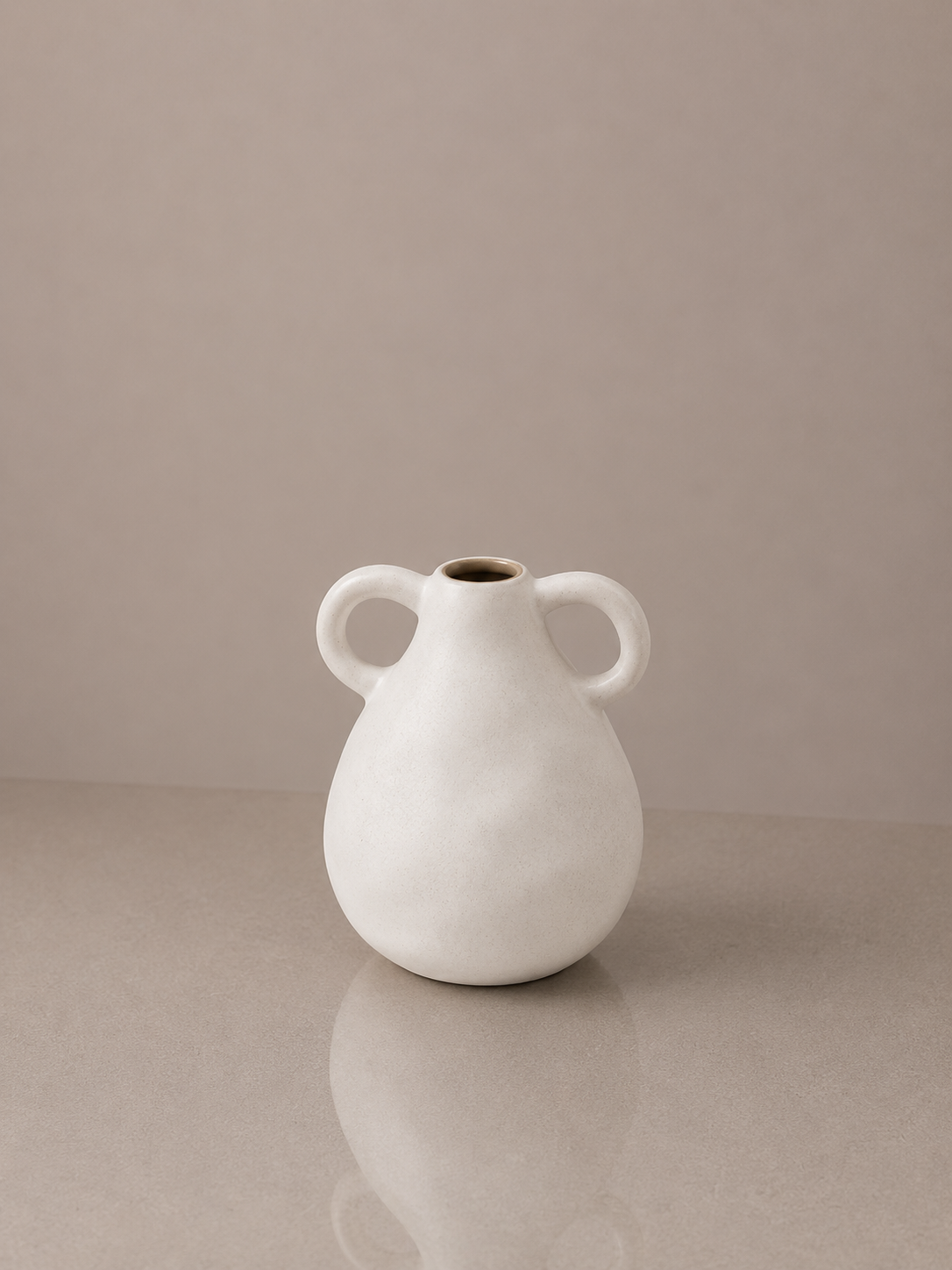 Ceramic White Matte Smooth Textured Vase with handles - Medium