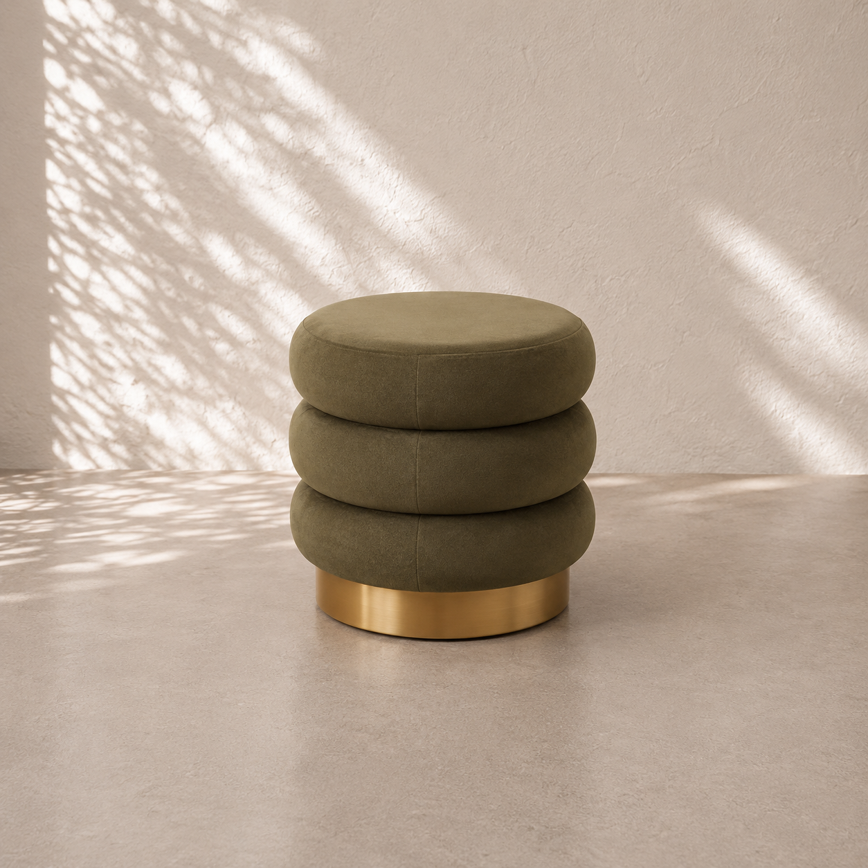 Brooklyn Velvet Ottoman Pod - Olive with Gold Base