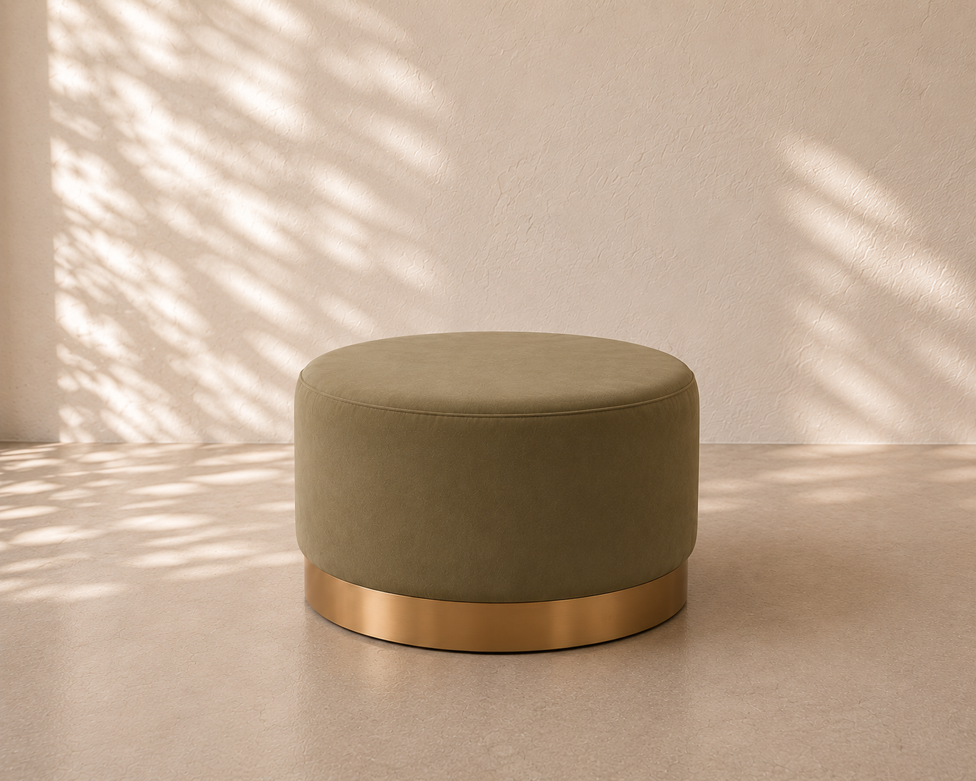 Brooklyn Velvet Ottoman - Olive with Gold Base