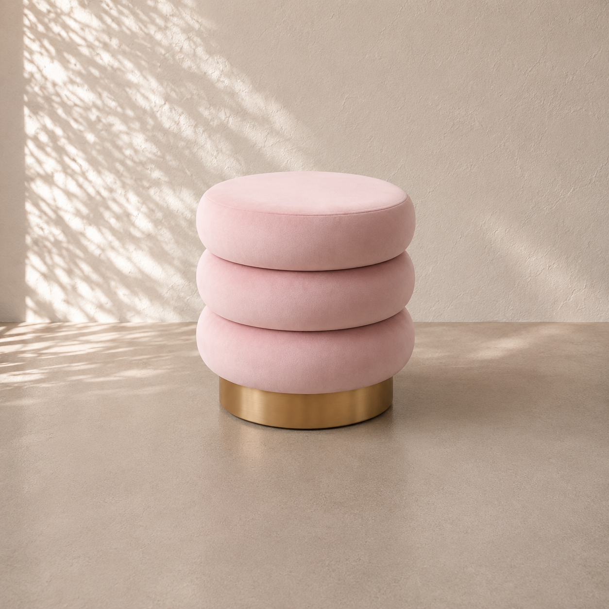 Brooklyn Velvet Ottoman Pod - Blush with Gold Base