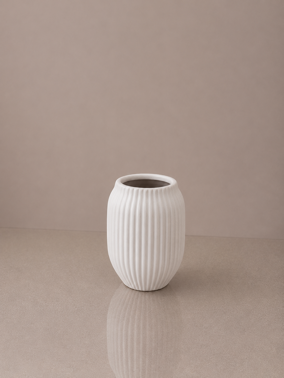 Ceramic White Ribbed Wide Vase