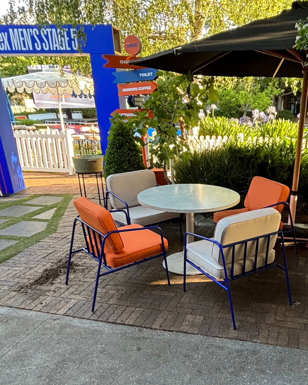 Bella Outdoor Armchair - Blue Frame - Saffron Cushion