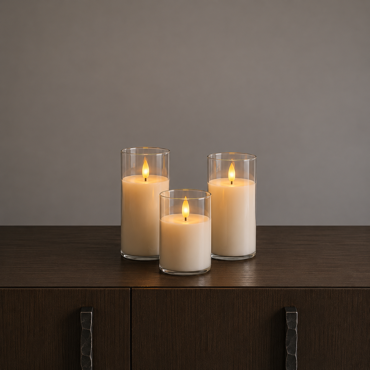 Full Flame LED Candle Vases White Trio