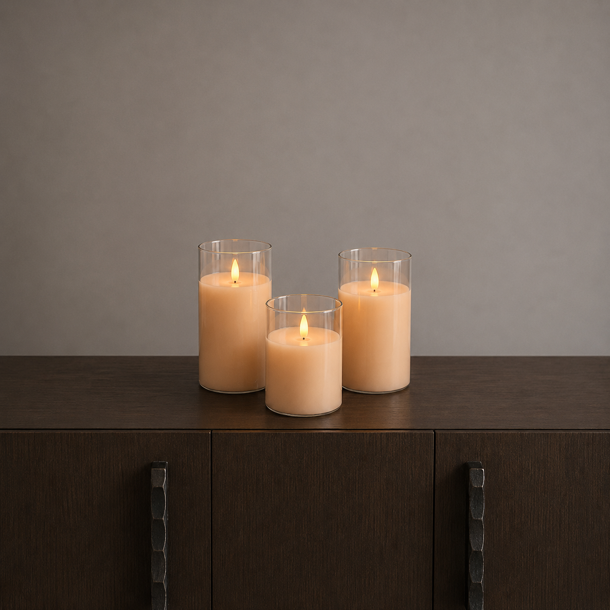 Full Flame LED Candle Vases Gold Trio