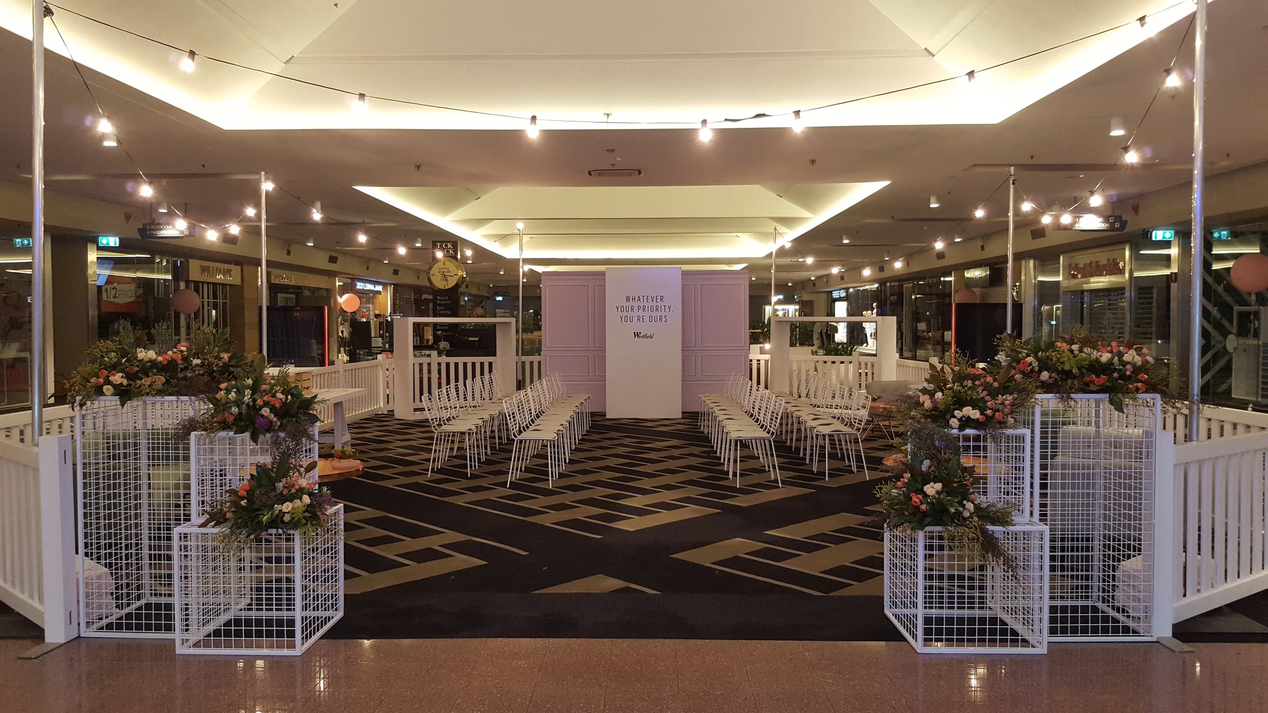 Fashion Parade - Roma Wire Chairs, Mesh Towers and Cube (White), Festoon Lighting, Flower Styling Hi Res.jpg