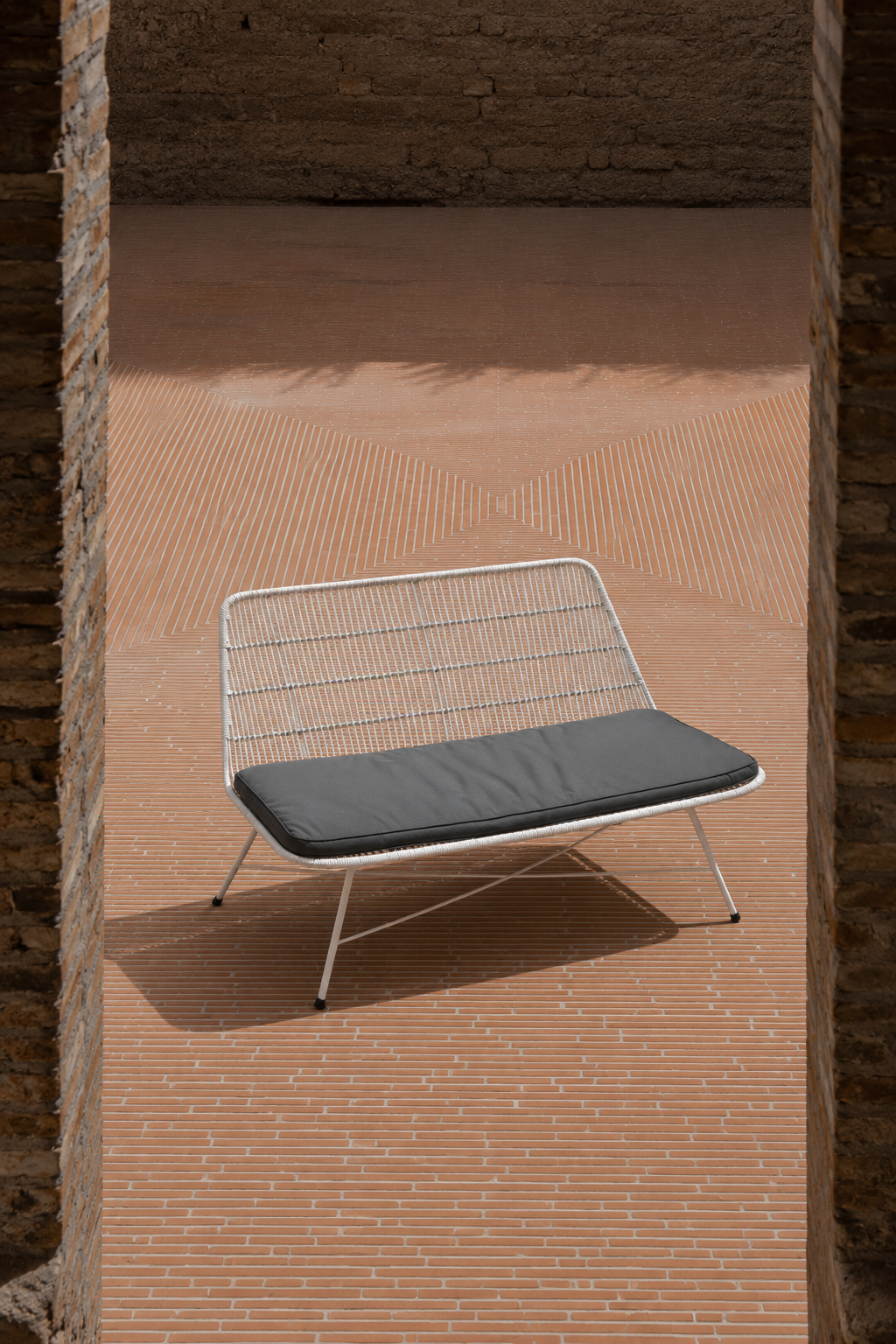 Miami 2 Seater Cane Lounge - Grey Cushion