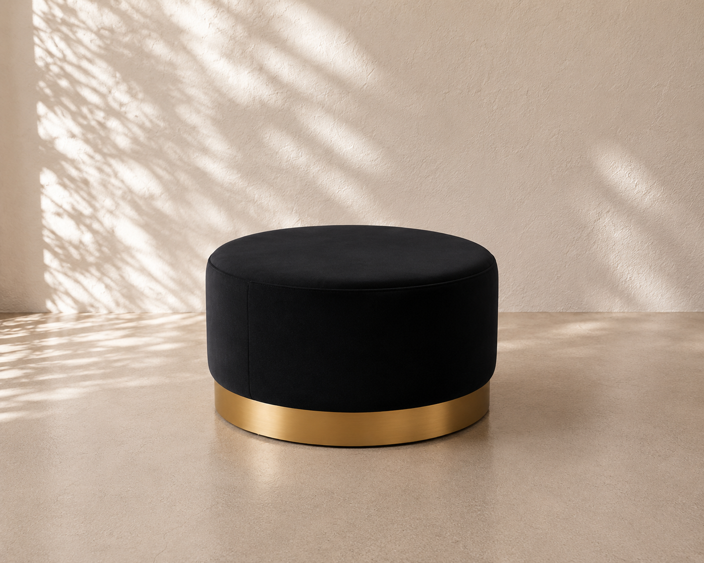 Brooklyn Velvet Ottoman - Black with Gold Base