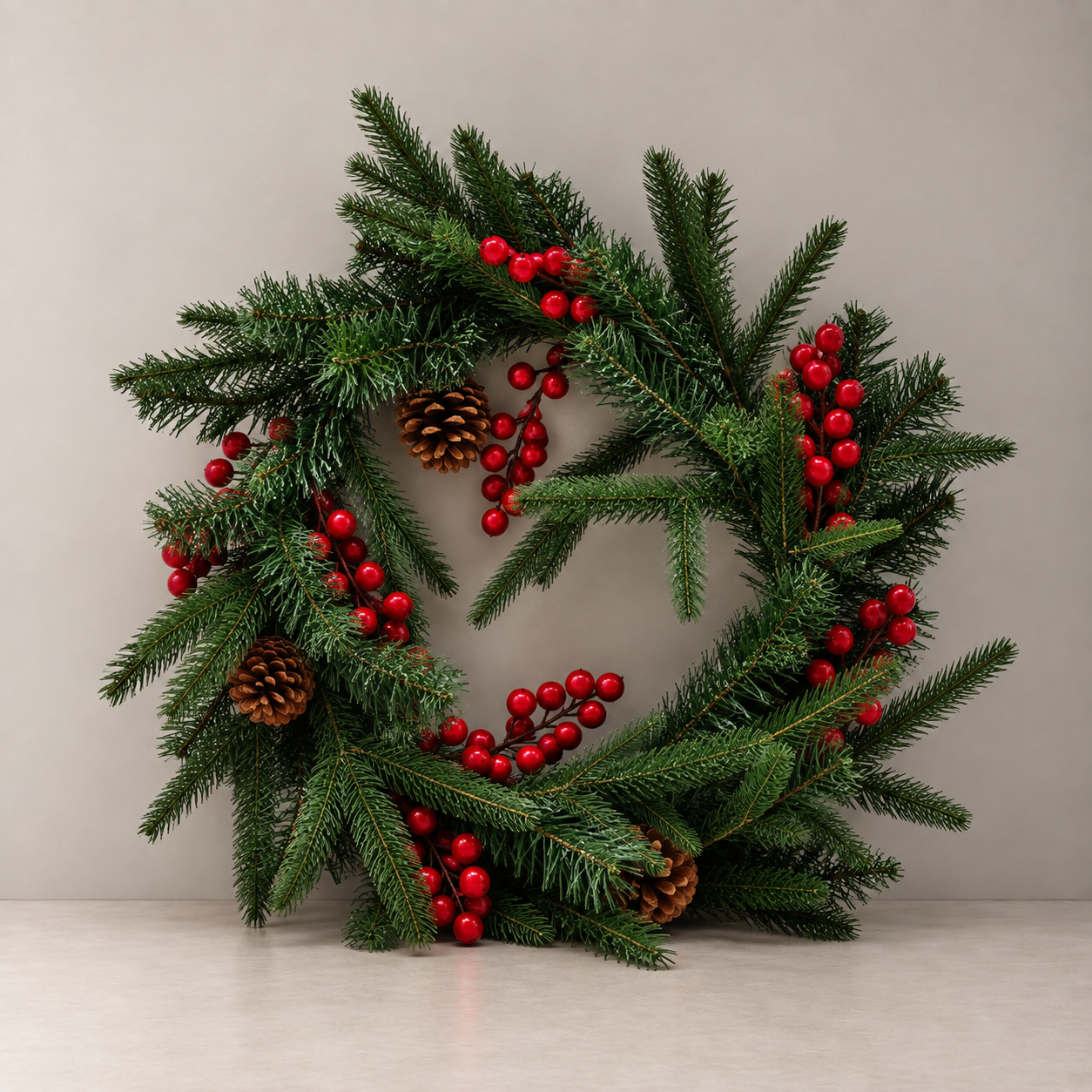 Christmas Wreath - Green Pine with Berries- 40cm Dia