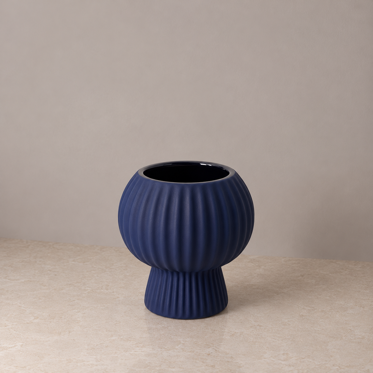 Vase - Ceramic - Navy Ribbed Round - Small Vase.png