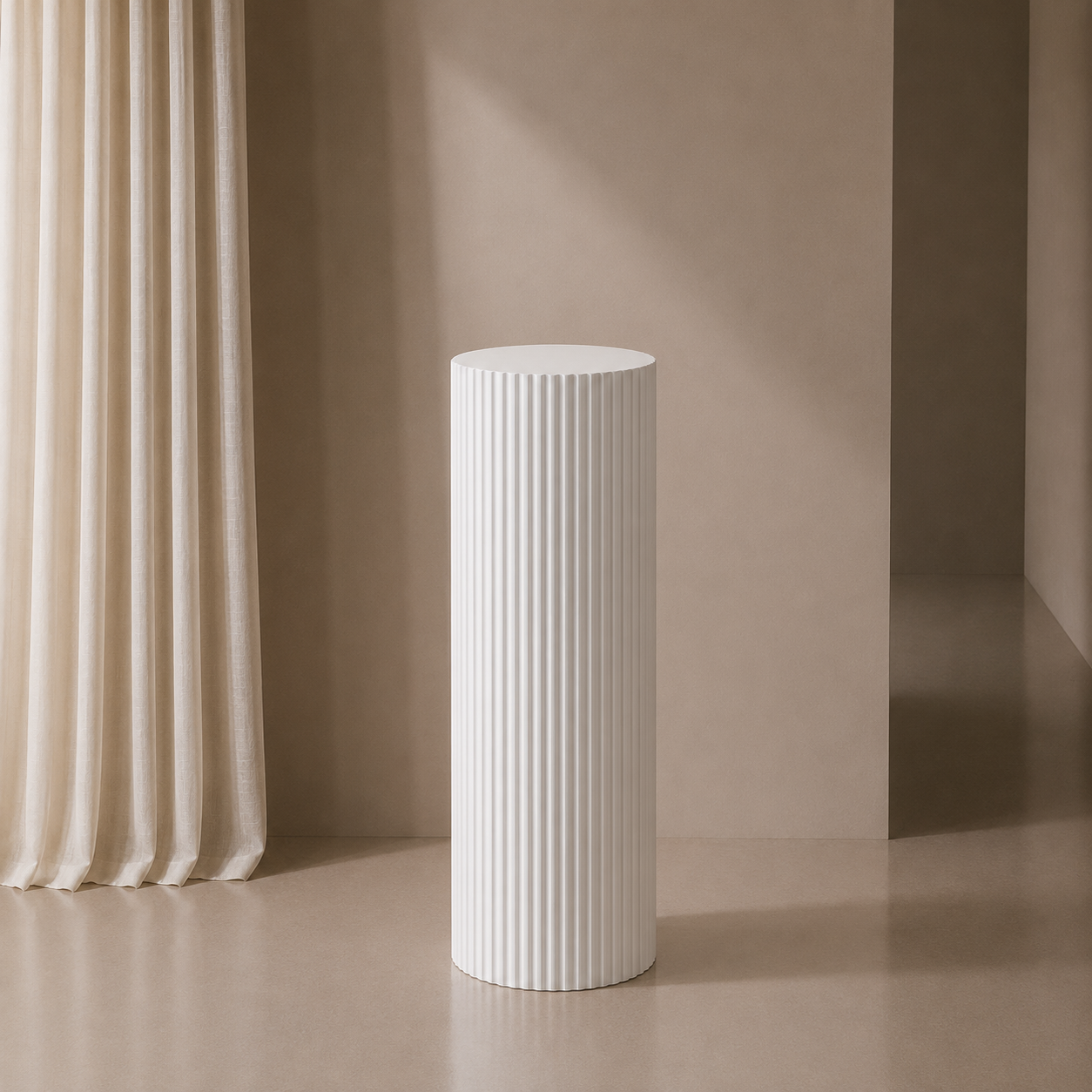 White Matte Round Ripple Plinth - 90cm H