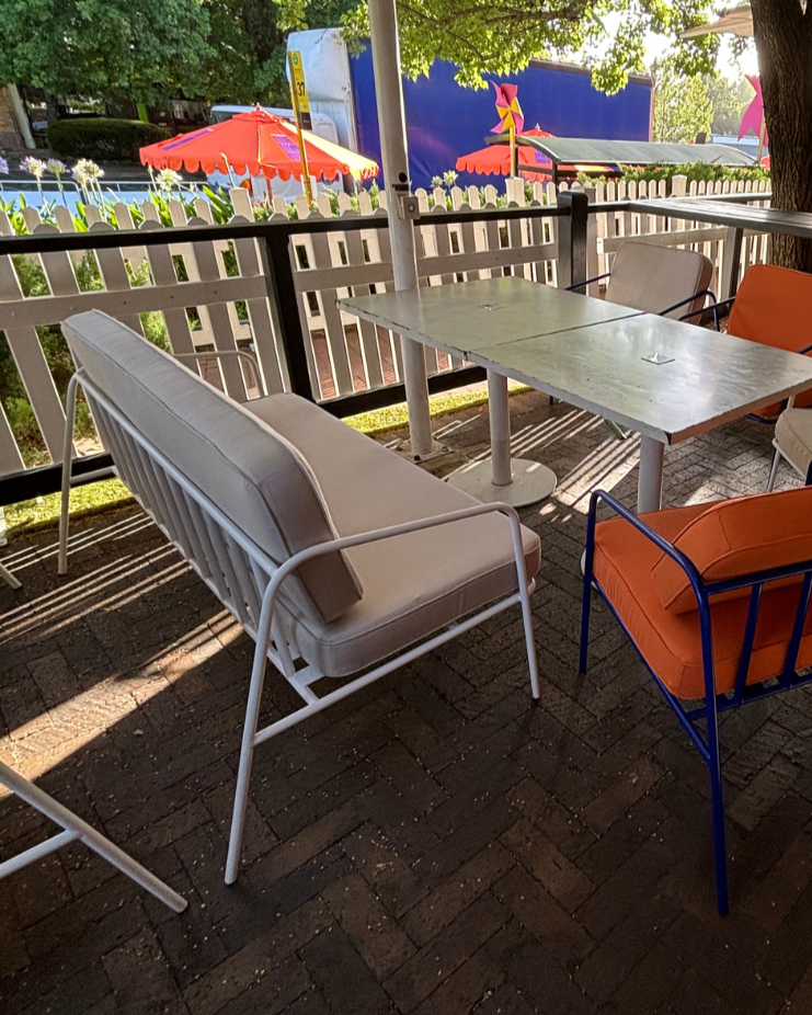 Bella Outdoor 2 Seater Sofa - White Frame - Stone Cushion