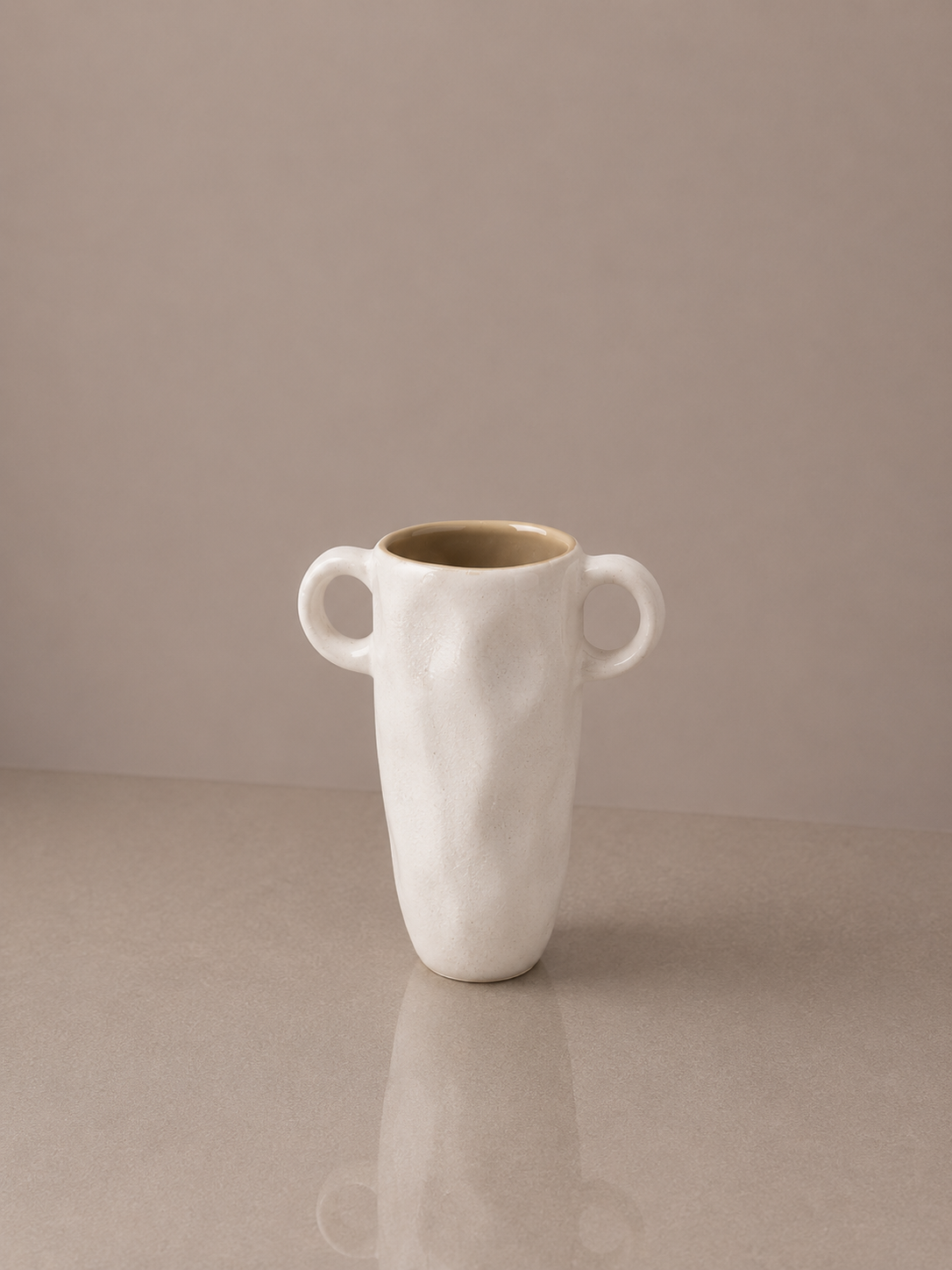 Ceramic White Matte Smooth Tall Textured Vase with handles - Large
