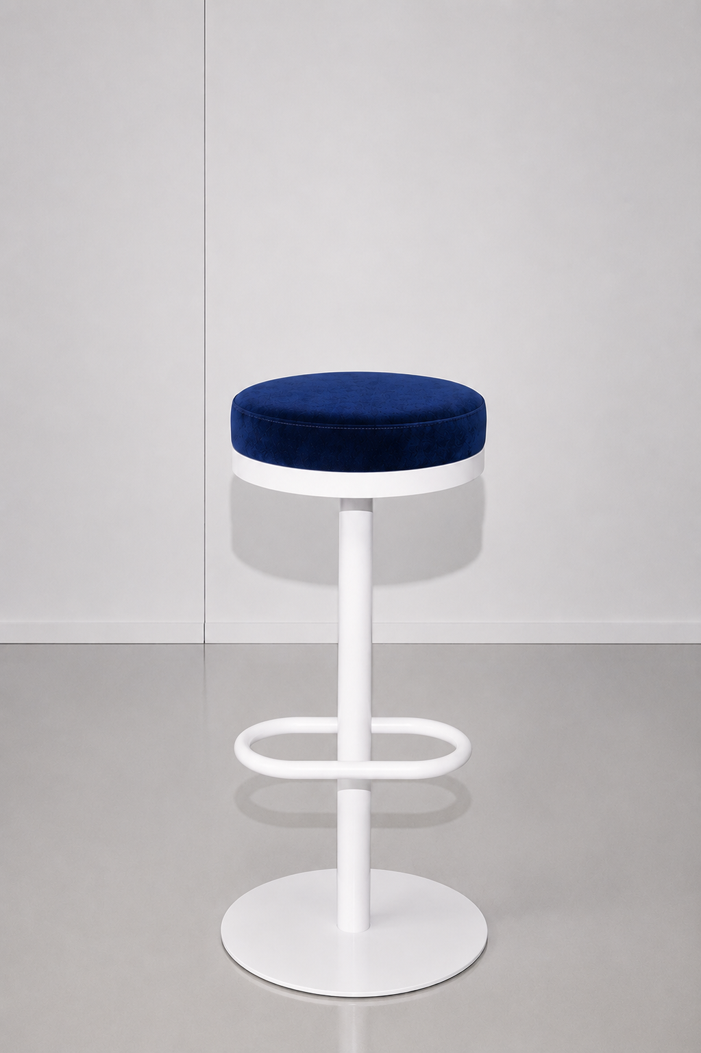 Mila White Stool - Navy Blue Velvet