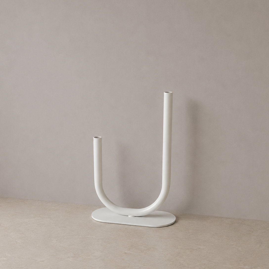Alfredo Metal Duo Curved Stem Vase - White
