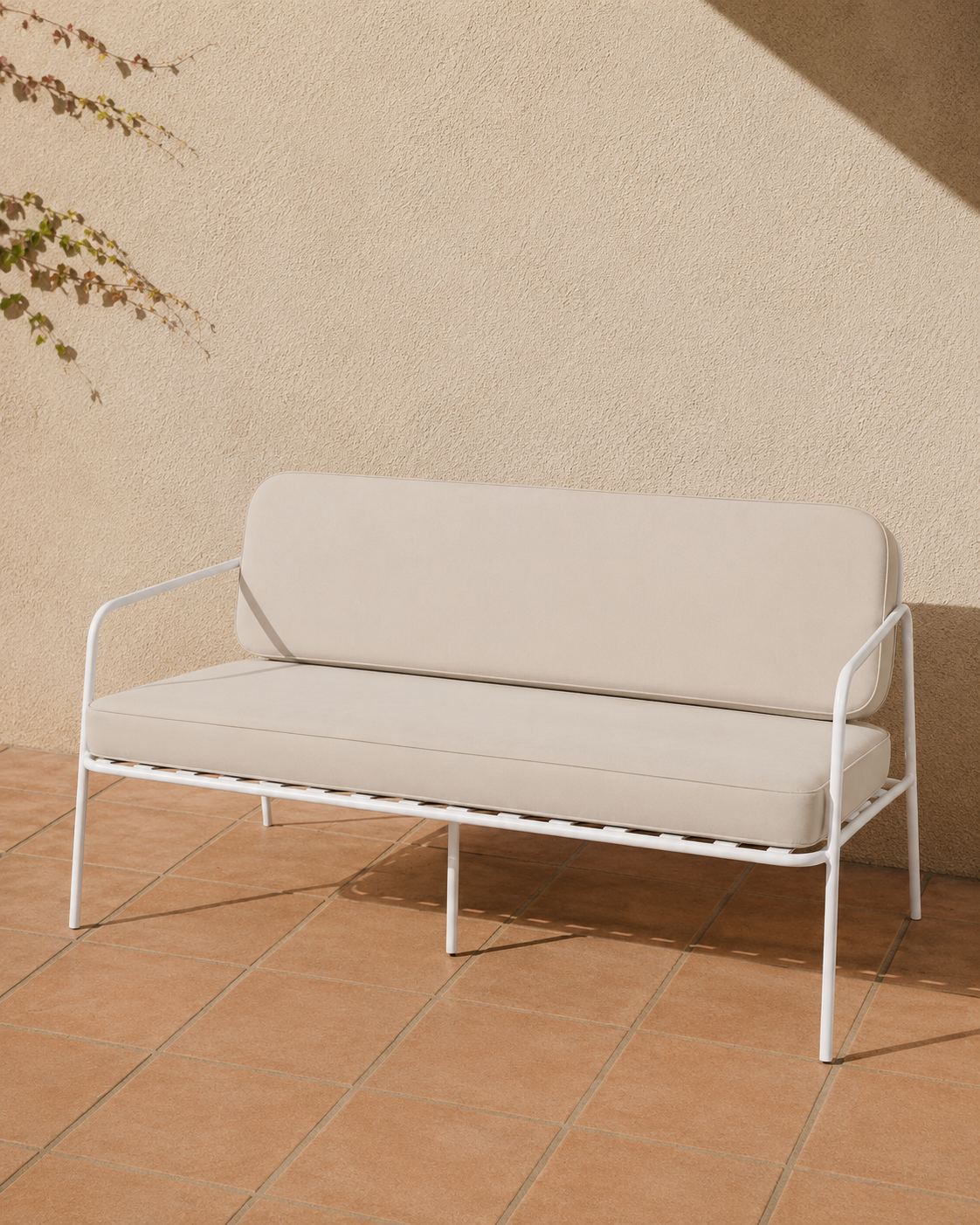 Bella Outdoor 2 Seater Sofa - White Frame - Stone Cushion