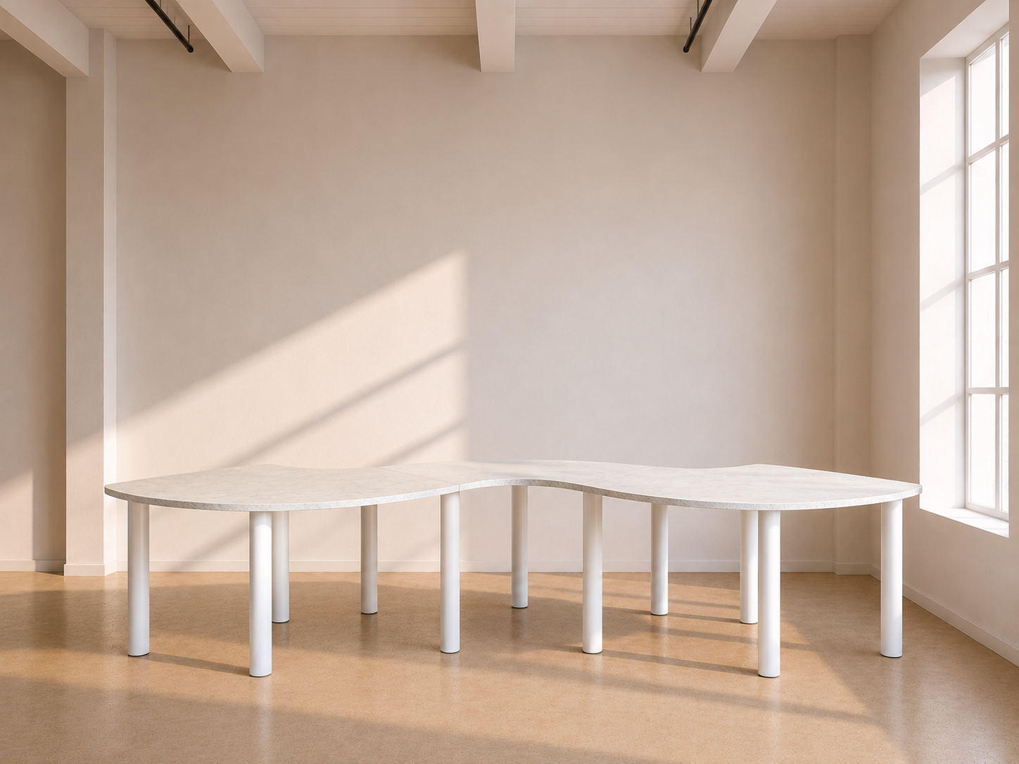 Charlie Dining Table - Curved - Brushed White