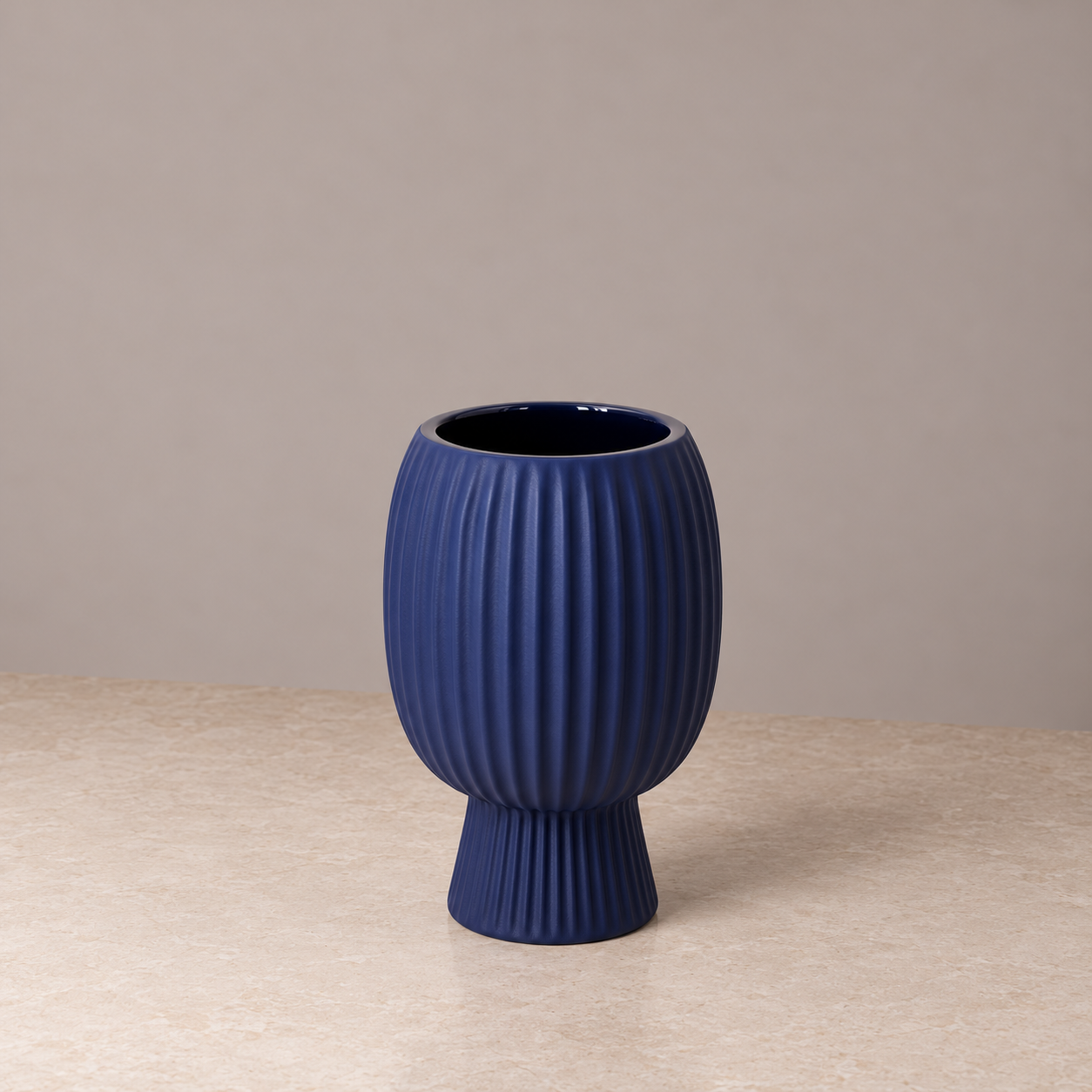 Vase - Ceramic - Navy Ribbed Round - Large Vase.png