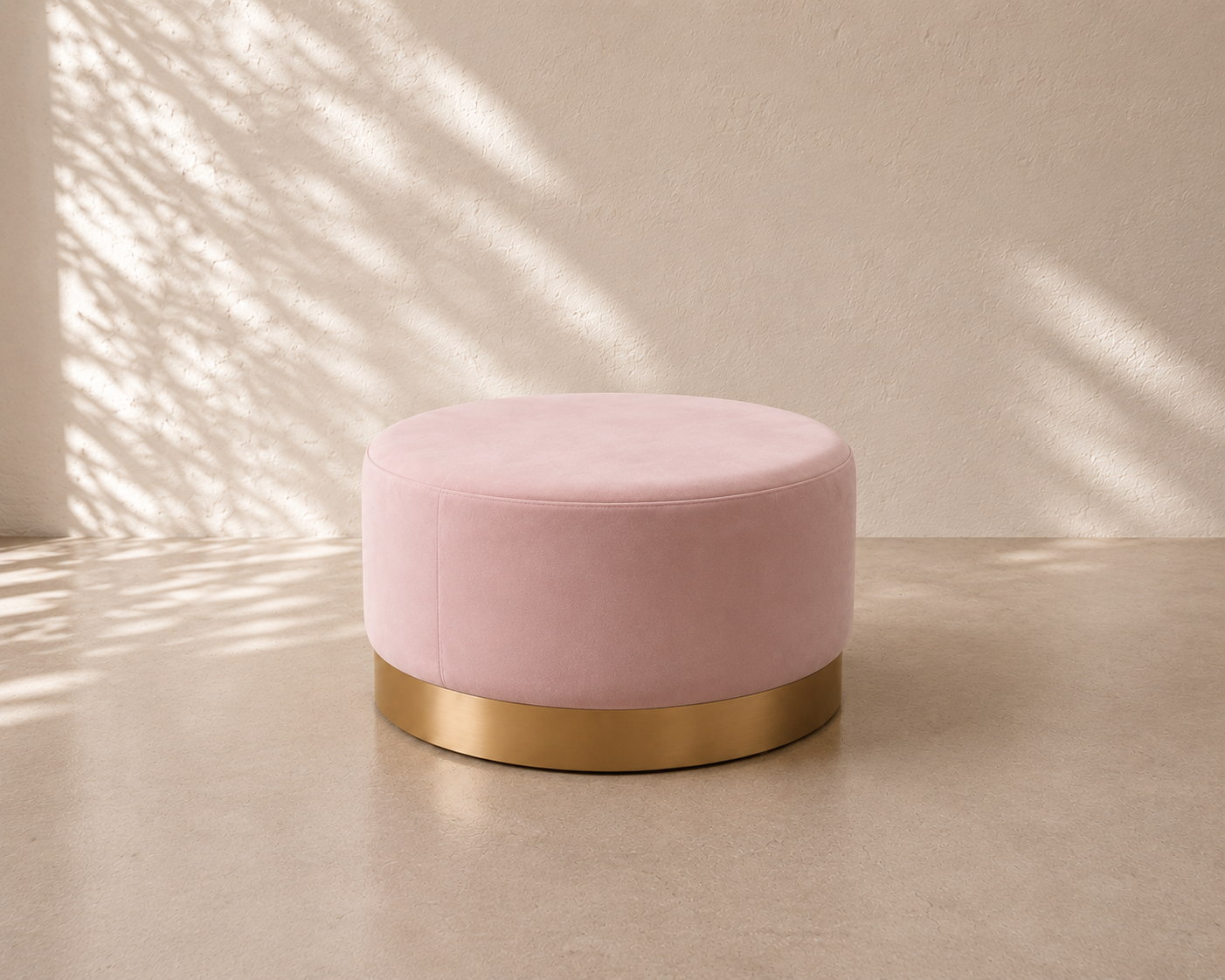 Brooklyn Velvet Ottoman - Blush with Gold Base