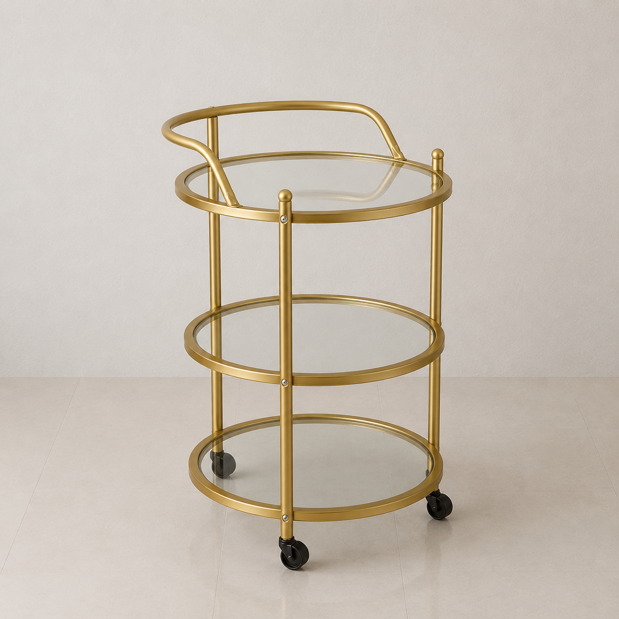Retro Beverage Cart - Gold Metallic Three Tier Round