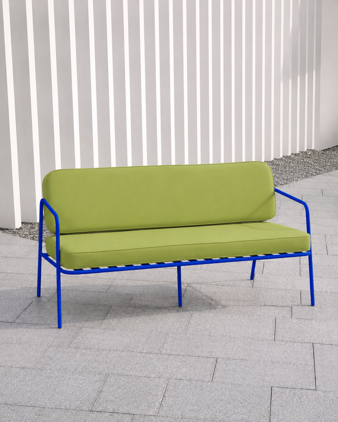 Bella Outdoor 2 Seater Sofa - Blue Frame - Meadow Green Cushion