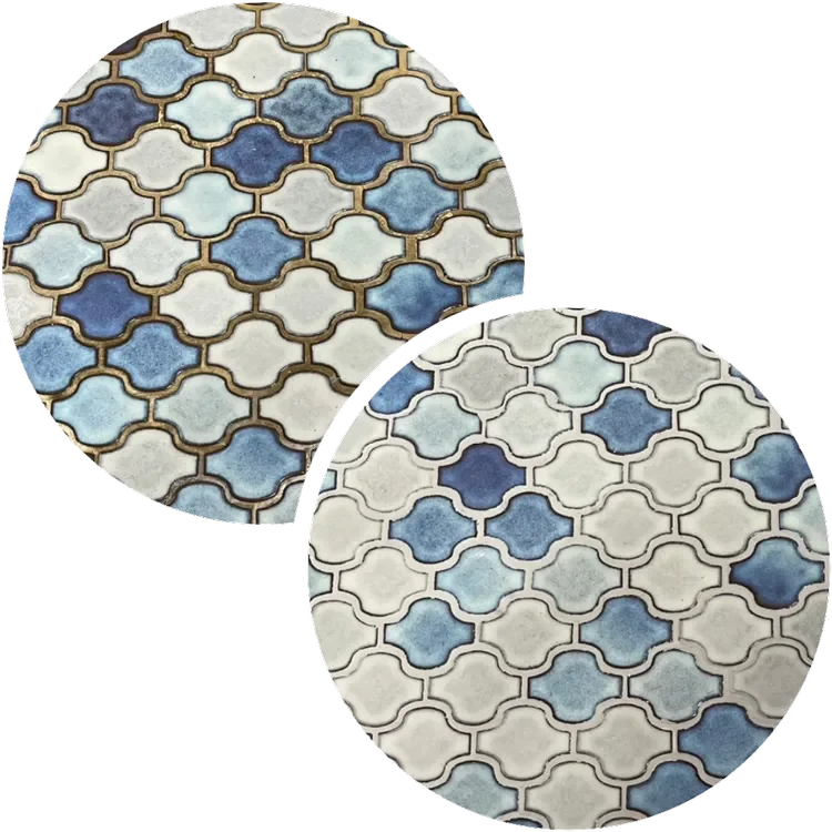 Closeup of tiles with grout lines before and after restoration