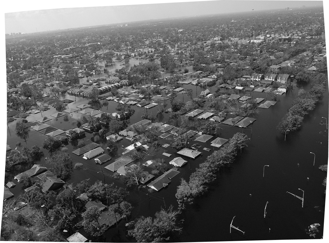 Aerial view of massive flooding in New Orleans after Hurricane Katrina 