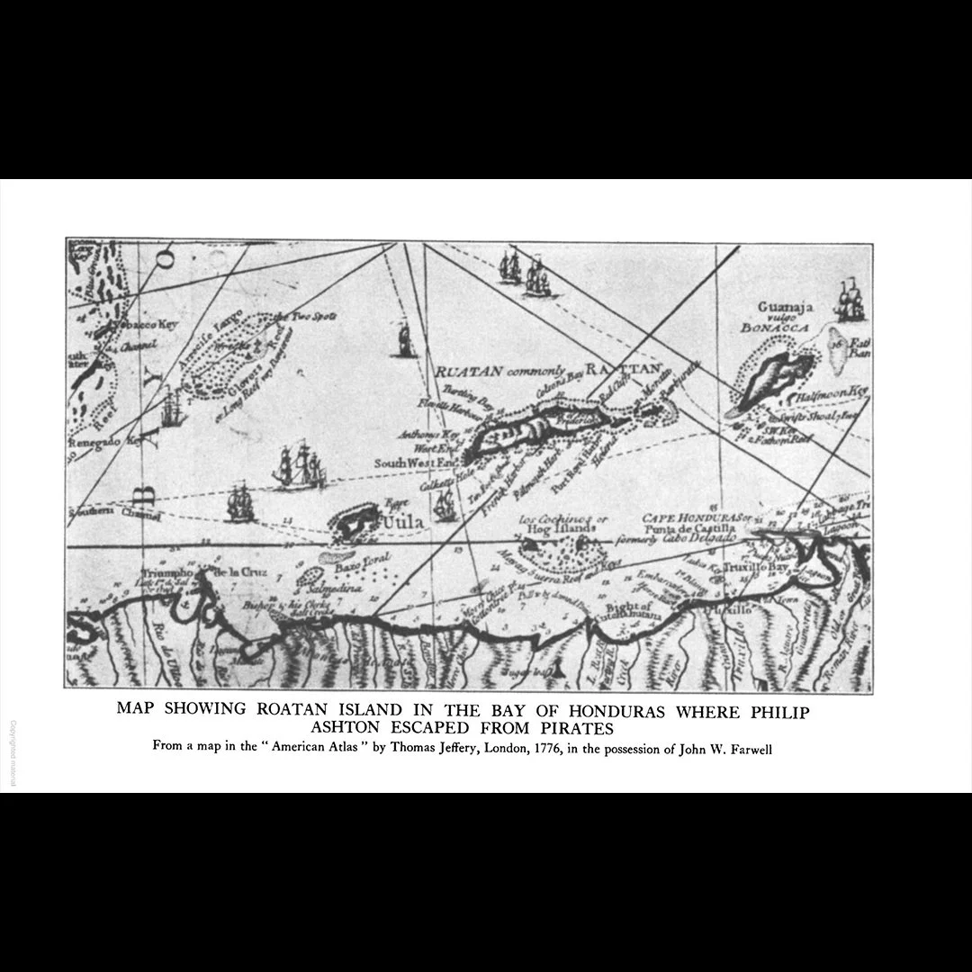 Map showing Roatán Island in the Bay of Honduras