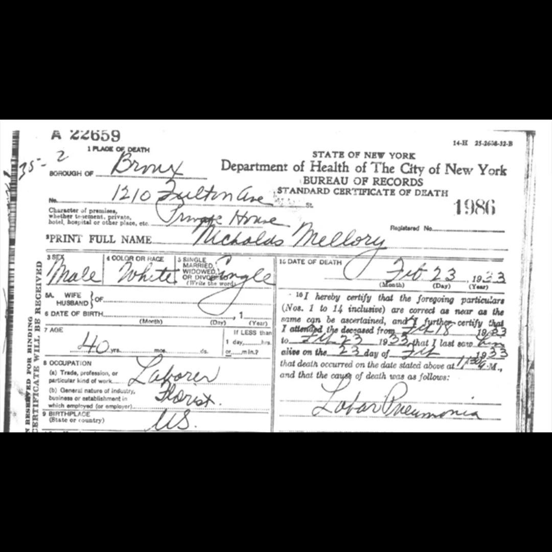 Death record of Mike Malloy
