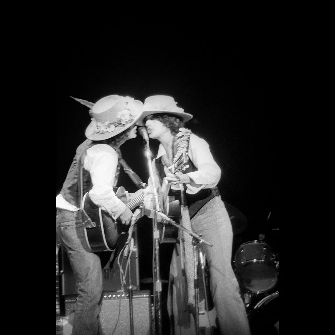 Bob Dylan and Joan Baez performing at the "Night of the Hurricane" benefit concert