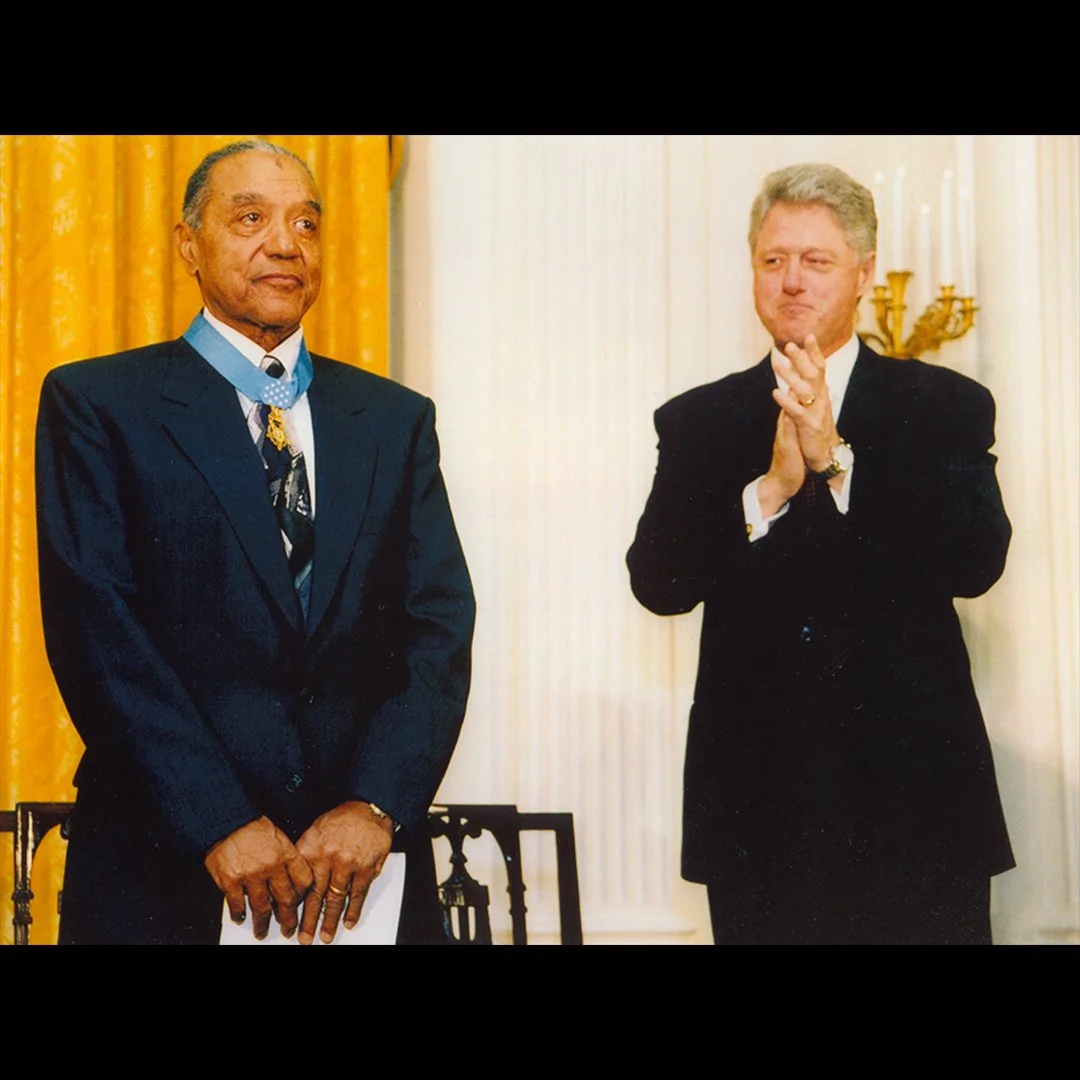 Vernon Baker with President Clinton at the Medal of Honor ceremony