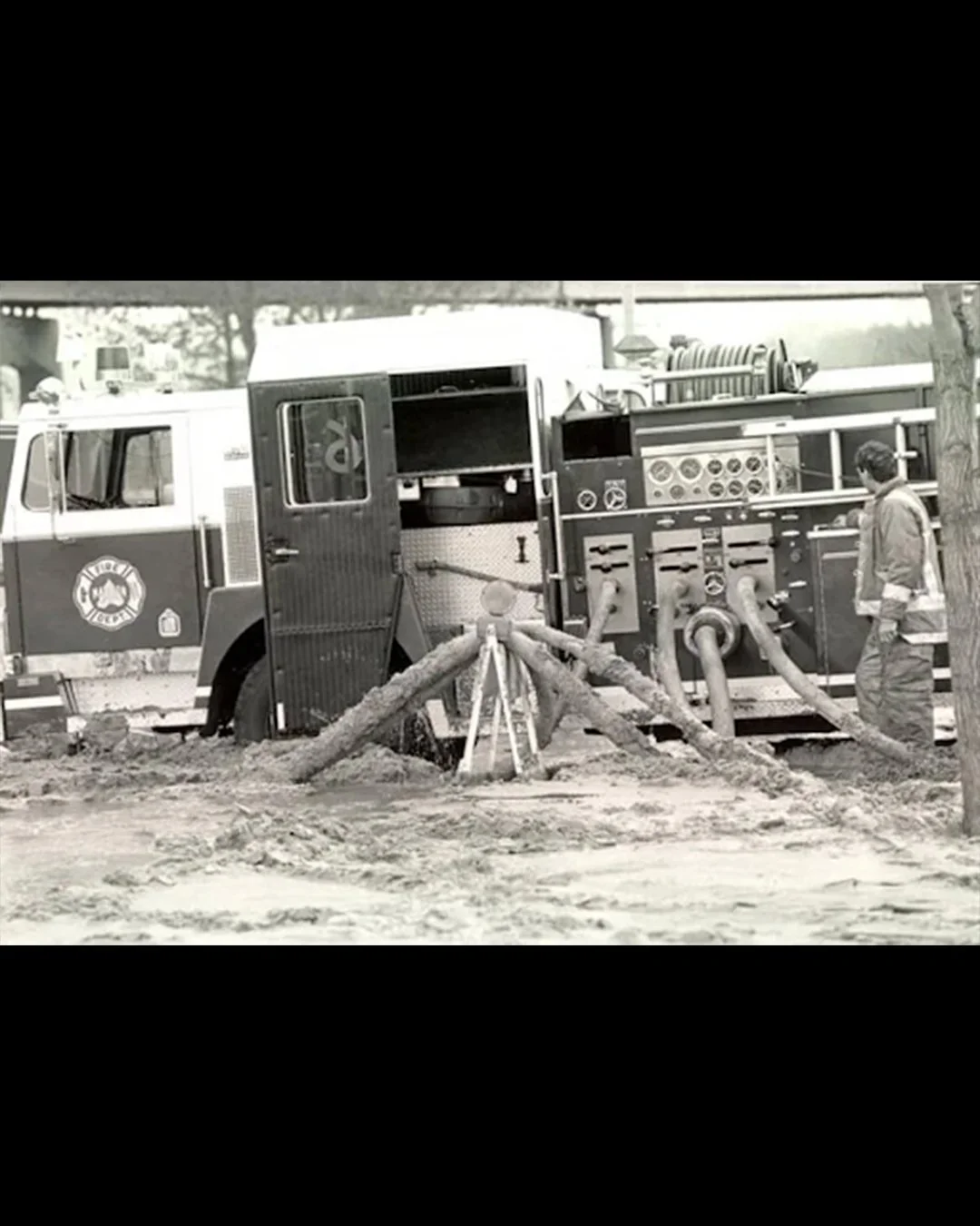 Close up of firetruck in buttery mess
