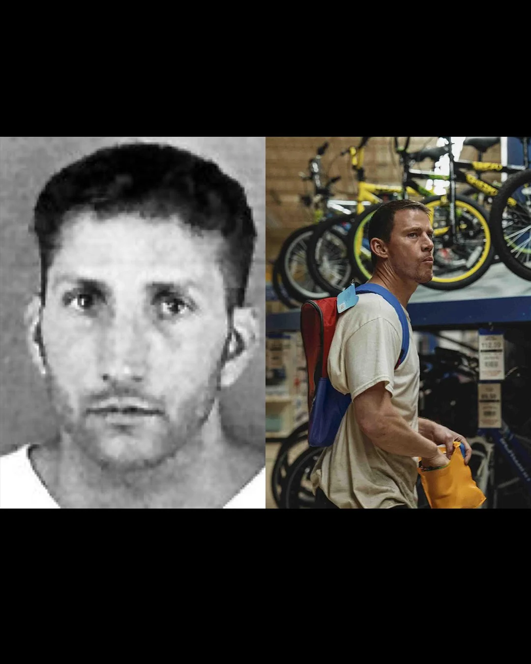 Jeffrey's mug shot; Channing Tatum in Roofman