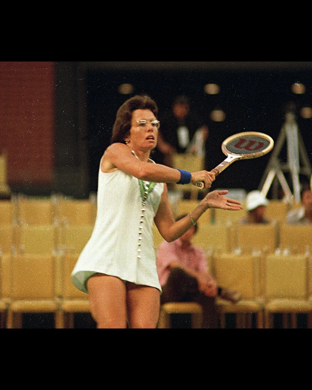 Billie Jean King playing in the Battle of the Sexes
