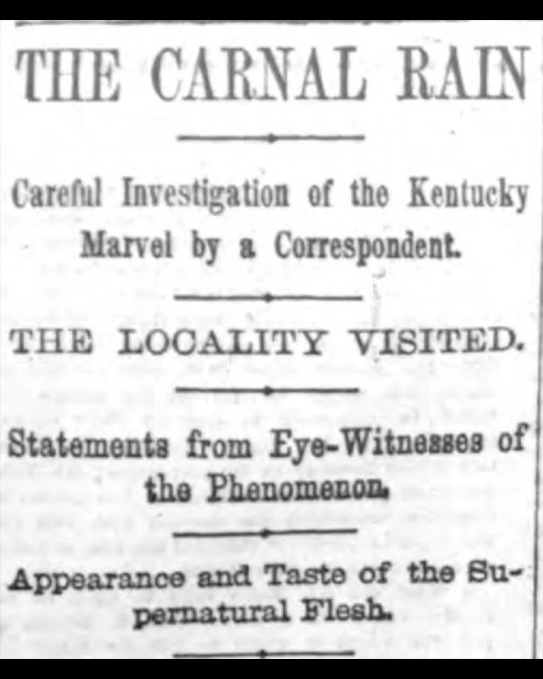 A newspaper headline about the meat showers