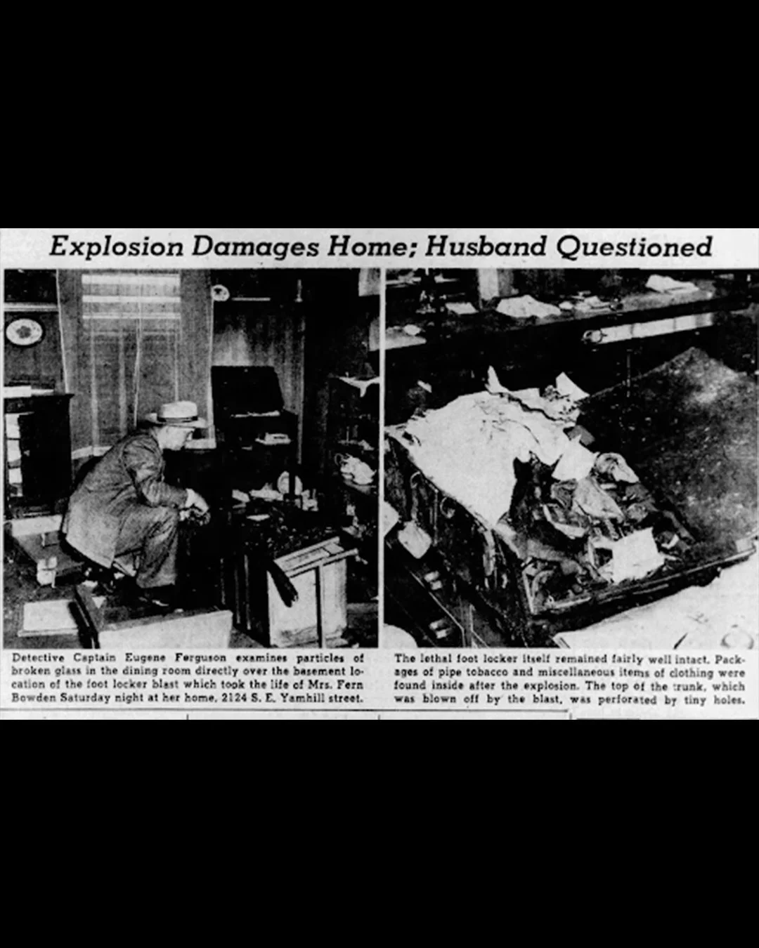 The Bowdens’ basement, post-blast. Box is shown on right.