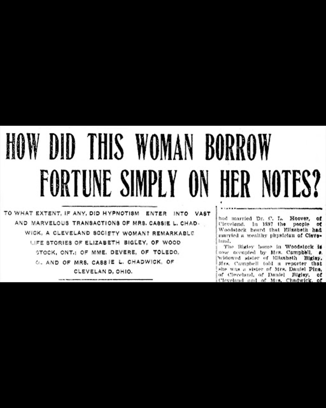 1904 write-up in the Tampa Morning Tribune suggesting hypnotism might be behind Bigley’s con artistry