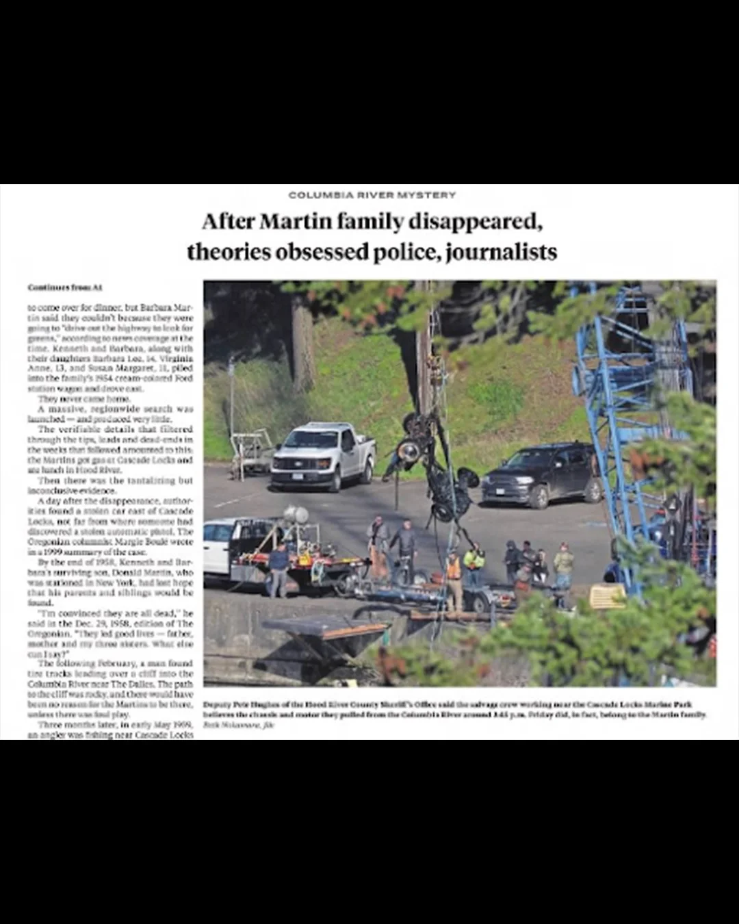 Attempt to pull the Martin car out of the Columbia River