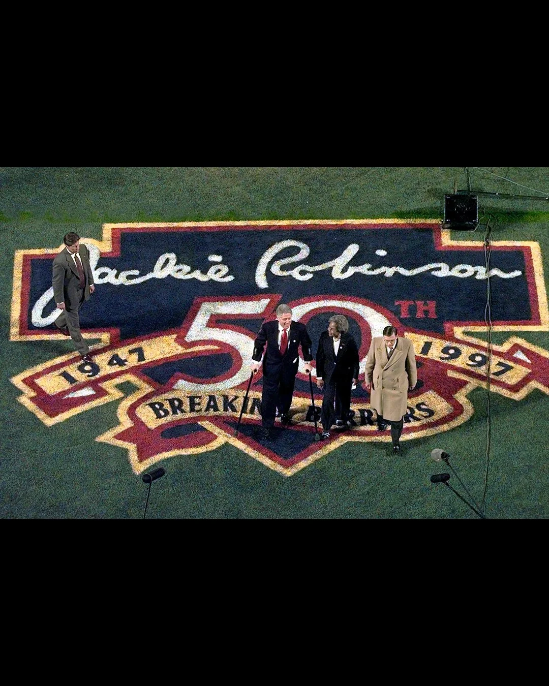 Bill Clinton retiring the number 42 at the 50th anniversary of Jackie's introduction into the MLB