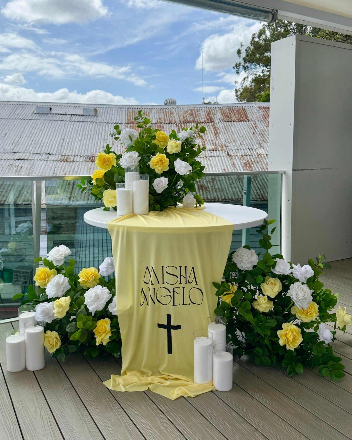 A Beautiful Celebration for Misha ✨
Soft butter yellow and white set the tone for this elegant celebration. We draped a custom linen sign over the table and added delicate florals and white candles to complete the look. Every detail came together per