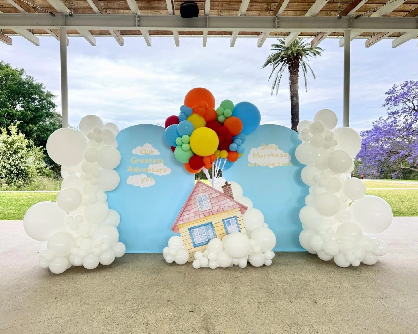 Their Greatest Adventure Yet | Baby Morehead ✨
This Up inspired baby shower was a brand new theme for us and we loved creating it. White balloon garlands mimicked fluffy clouds while the house with balloons took centre stage for the main moment. Defi