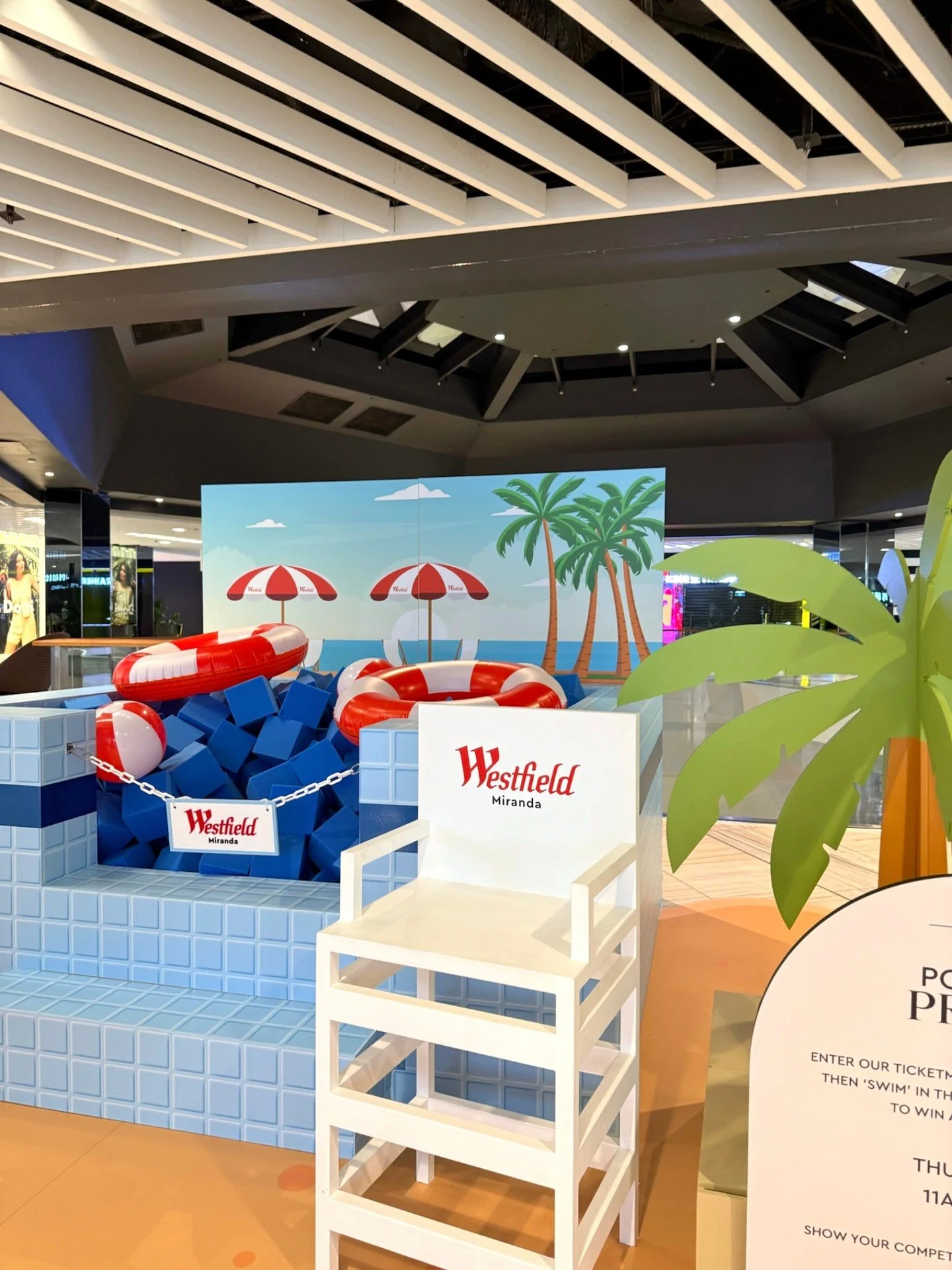 We had the pleasure of creating this installation for Westfield Miranda. ❤️

Shoppers had the joy of diving into this activation to 'swim' and win an instant prize for their Ticketmaster gift card giveaway. 🏖🏊&zwj;♂

Full installation executed by @