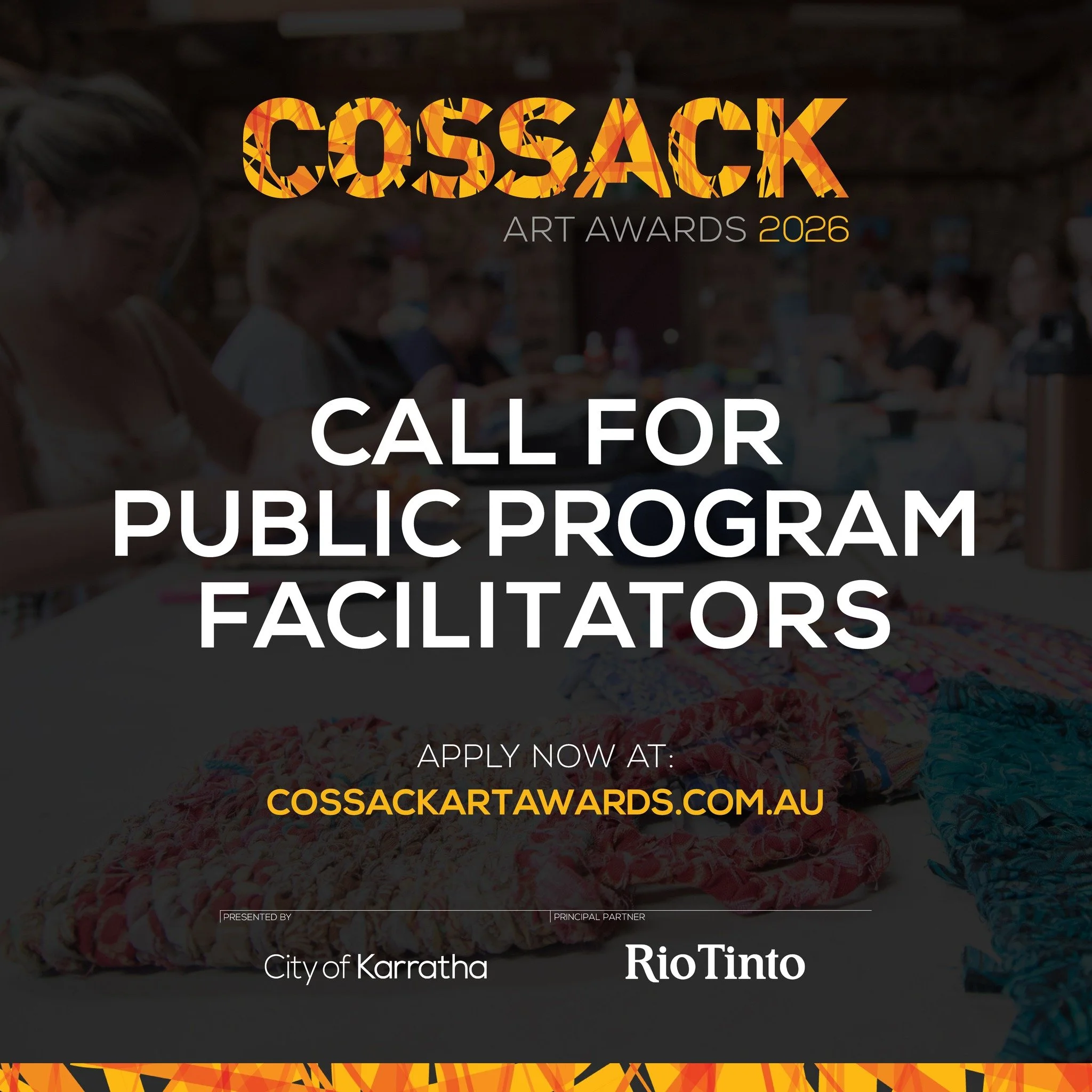 🧡 APPLICATIONS CLOSE TODAY 🧡

Our Public Program plays a key role in connecting artists, audiences and community, and is a big part of what makes the Cossack Art Awards so engaging. If you have an idea for a workshop or activity, or want to perform