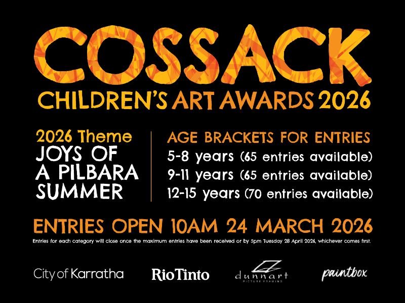 Young artists across the City of Karratha and surrounding regional towns are invited to get creative for the 2026 Cossack Children&rsquo;s Art Awards.

The theme for this year&rsquo;s Children's Art Awards is Joys of a Pilbara Summer and entries will