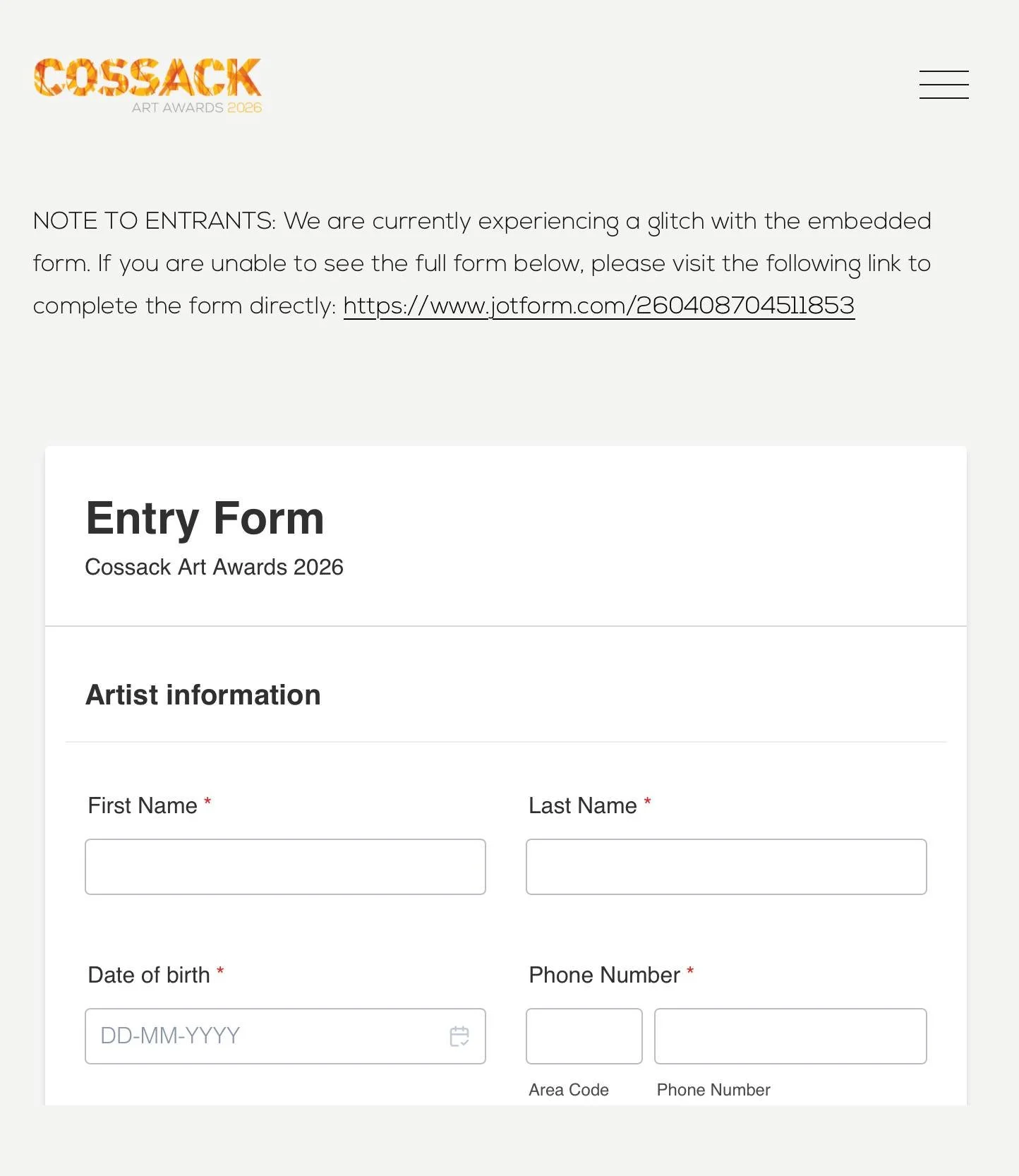 Apologies to anyone who's been trying to enter this morning, our embedded entry form has been experiencing technical difficulties.  If it wasn't working for you earlier, please use the direct link to the entry form that is now provided on the entry p