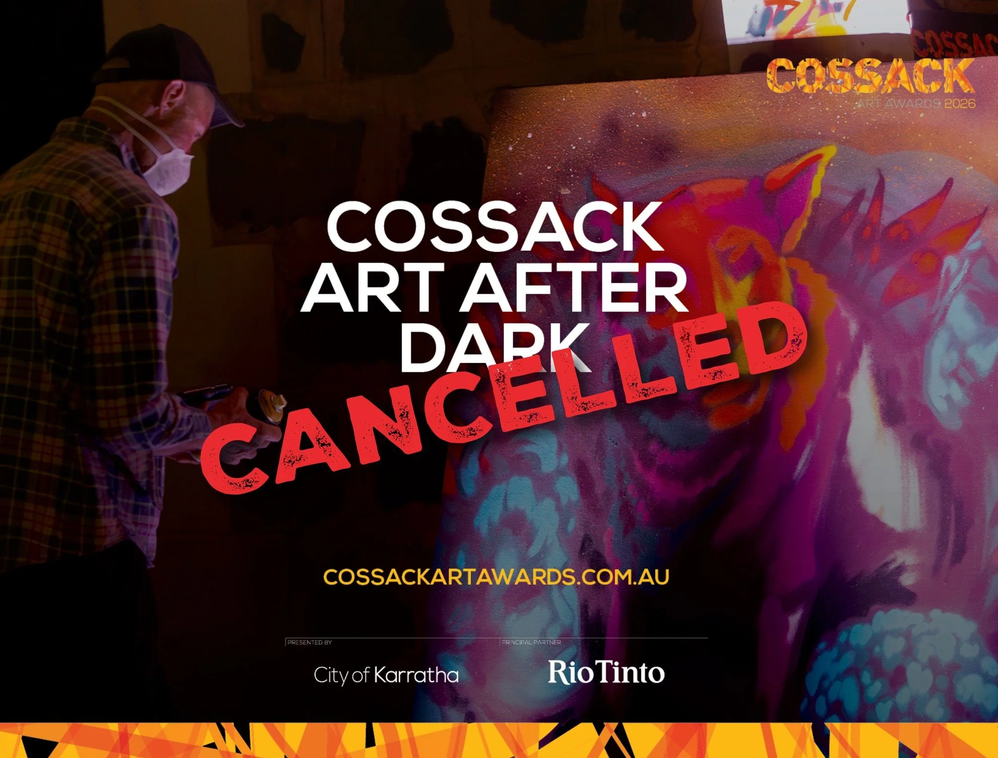 Unfortunately, we've made the difficult decision to cancel tonight's Cossack Art After Dark.
 
With the event taking place after dark and the closed portion of the highway yet to reopen, we cannot safely proceed via the gravel access road. The safety