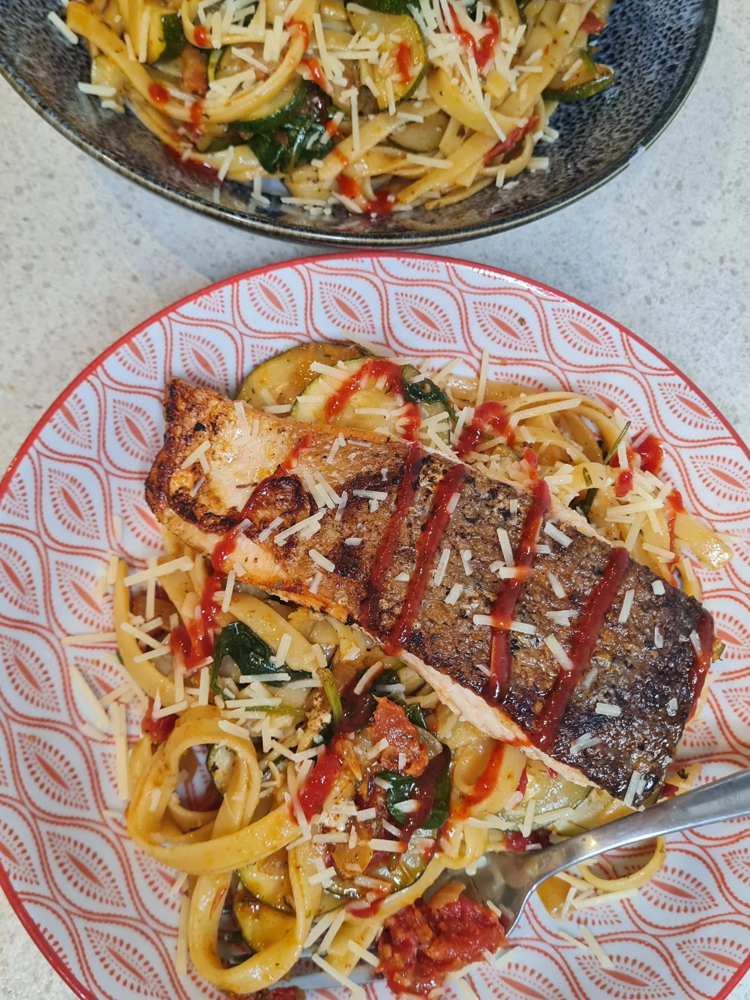 Garlic Lemon Salmon Pasta