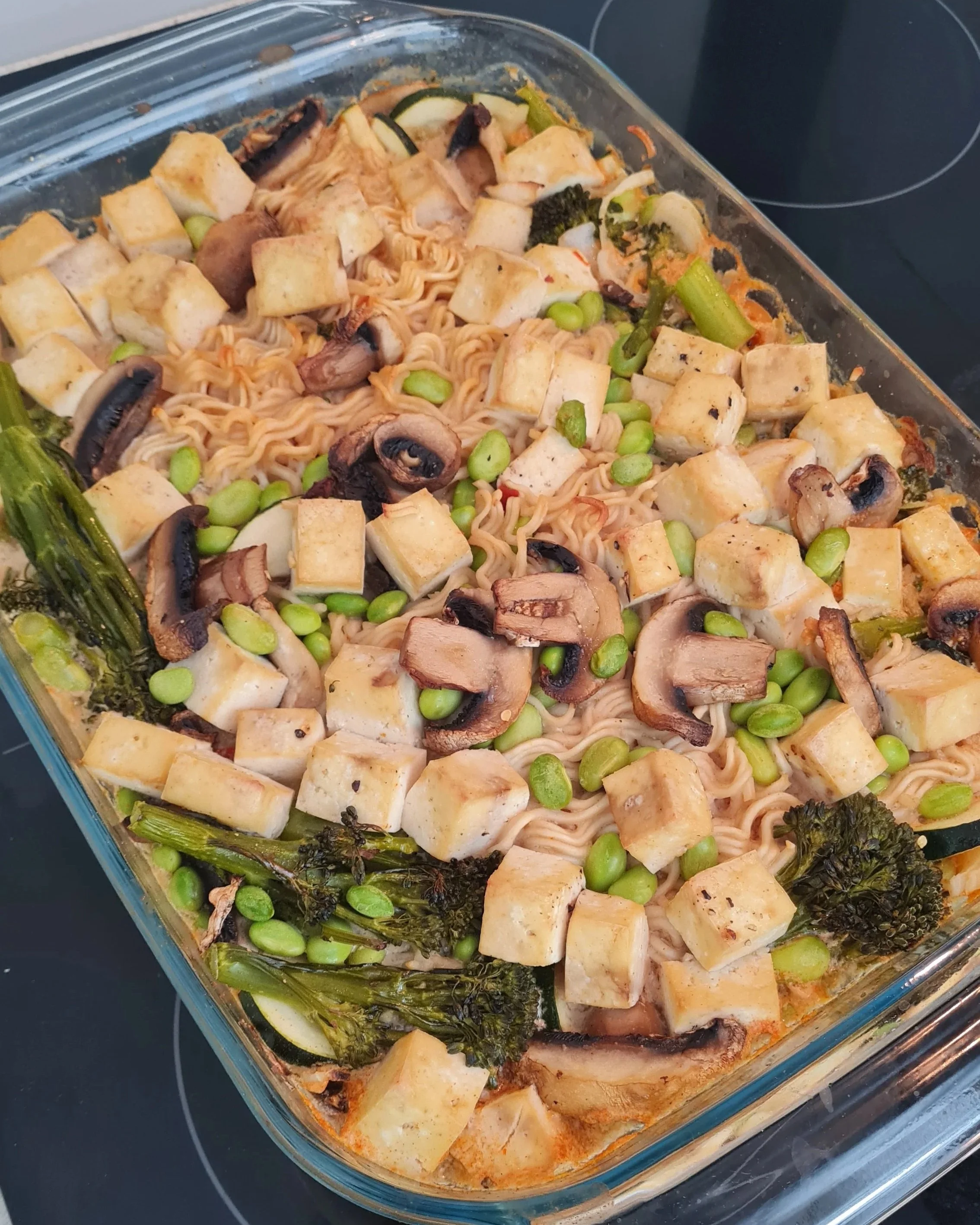 Tofu Ramen Noodle Bake