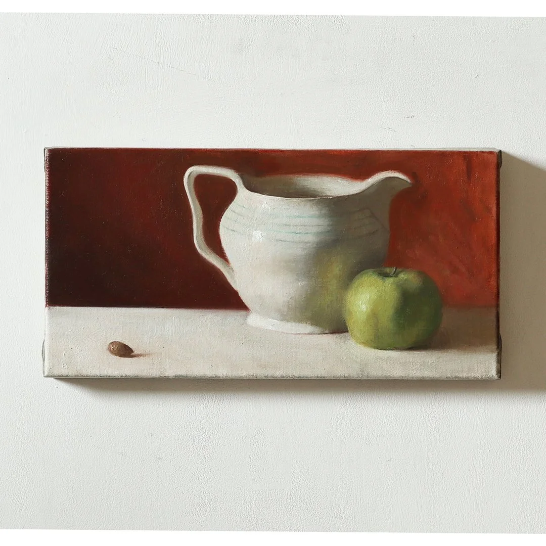 Jug, apple, and an acorn 20cm×40cm oil on canvas