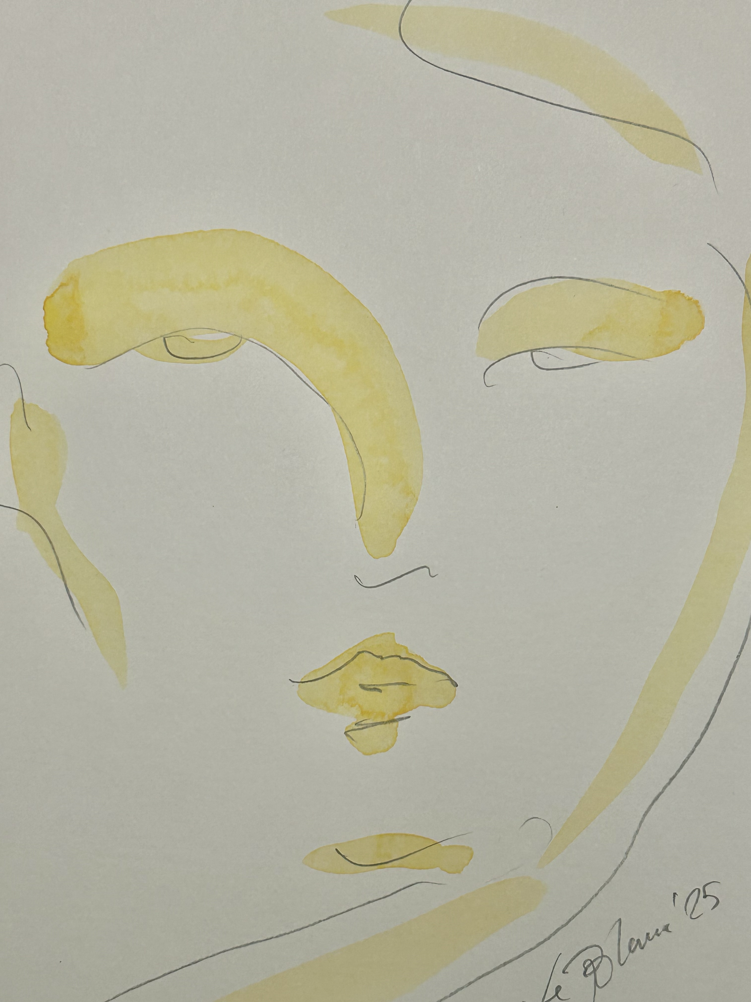 Yellow Face 03, 2025. Mixed media (pencil and watercolor) on paper, 30x40 cm. Unframed € 150.00.